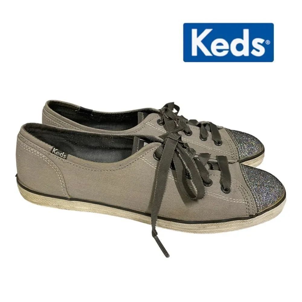 KEDS Women's Rally Glitter Toe Canvas Flats Sneakers 8